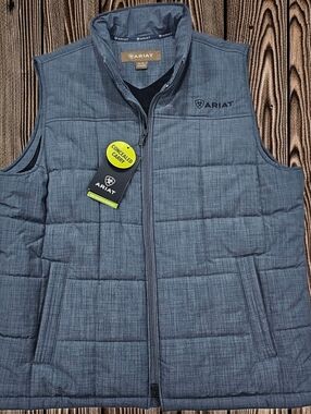 Ariat Men's Slate Blue Quilted Vest with Zip Front